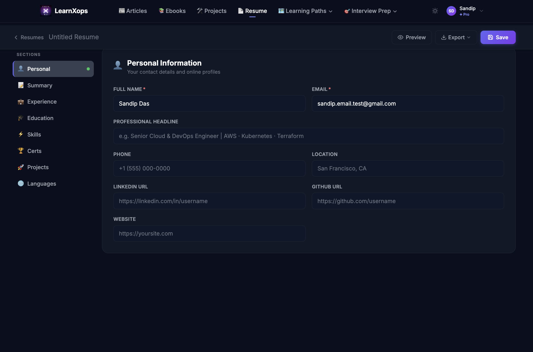Resume Builder Screenshot