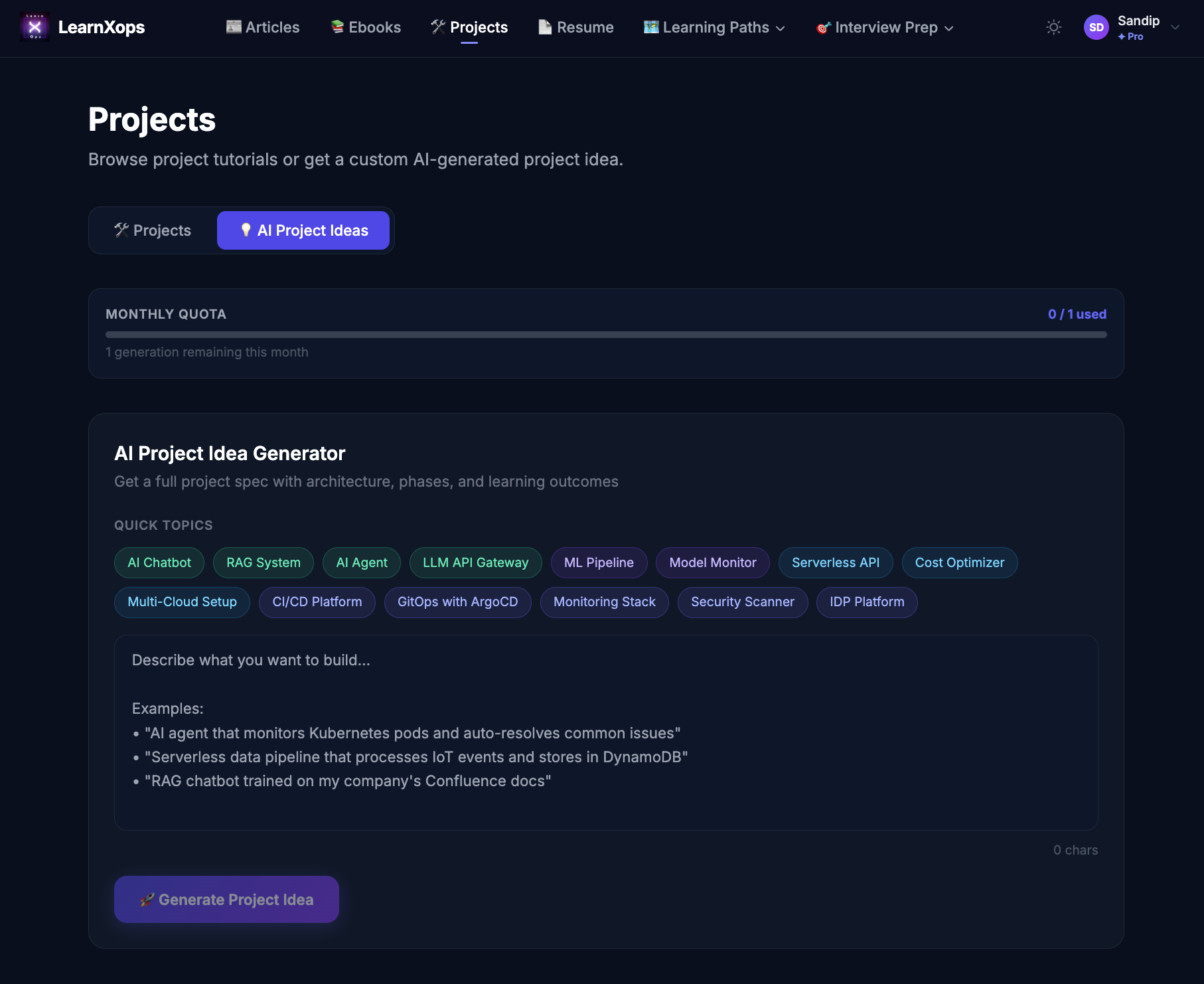 AI Project Ideas Screenshot